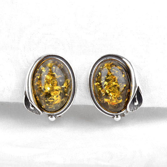 Green Amber Clip-On Earrings