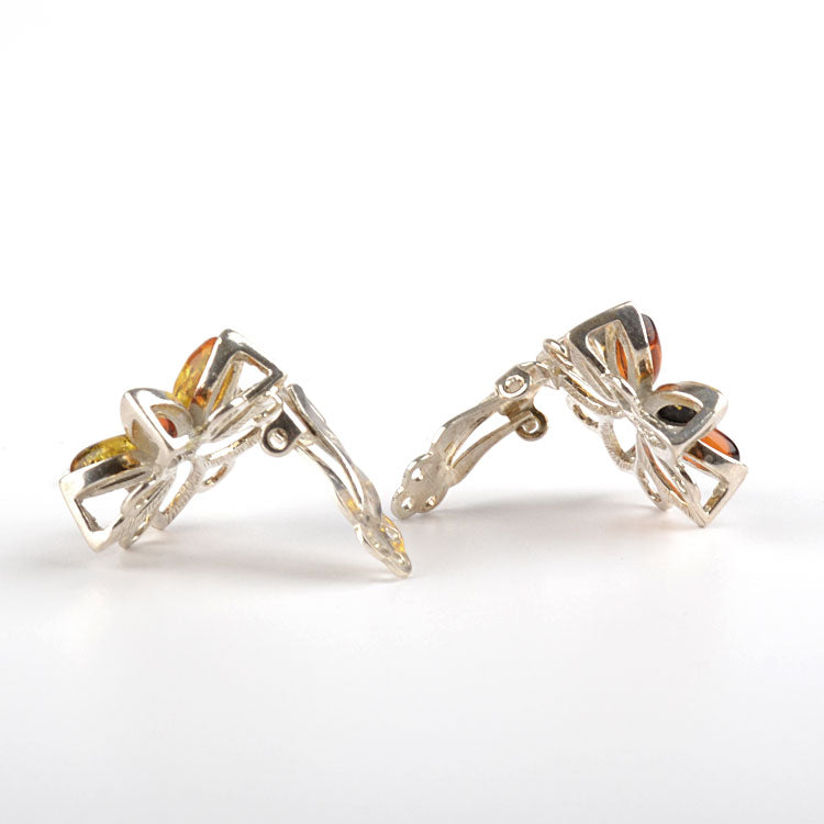 Multicolored Amber Flower Clip On Earrings