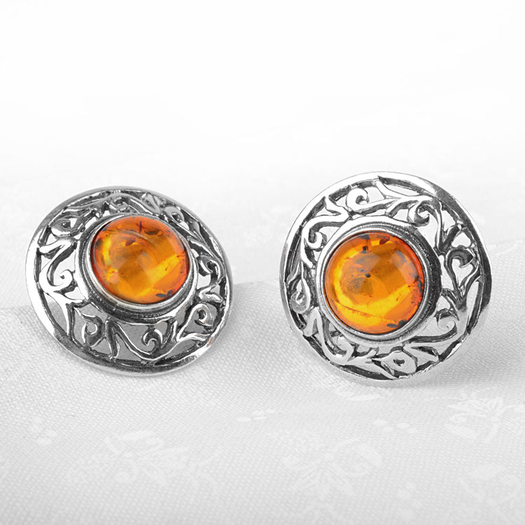 Round Honey Amber Clip On Earrings