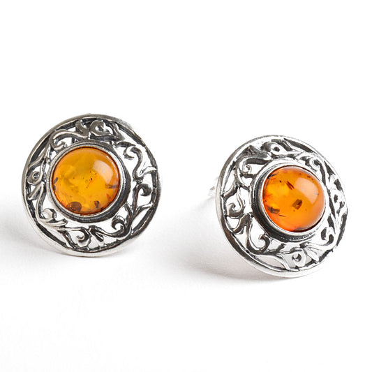 Round Honey Amber Clip On Earrings