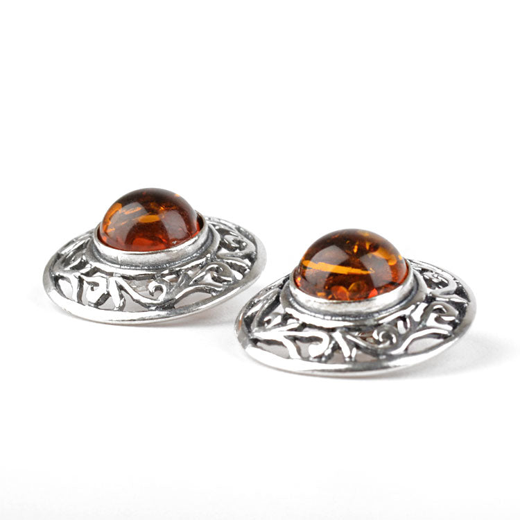 Round Honey Amber Clip On Earrings