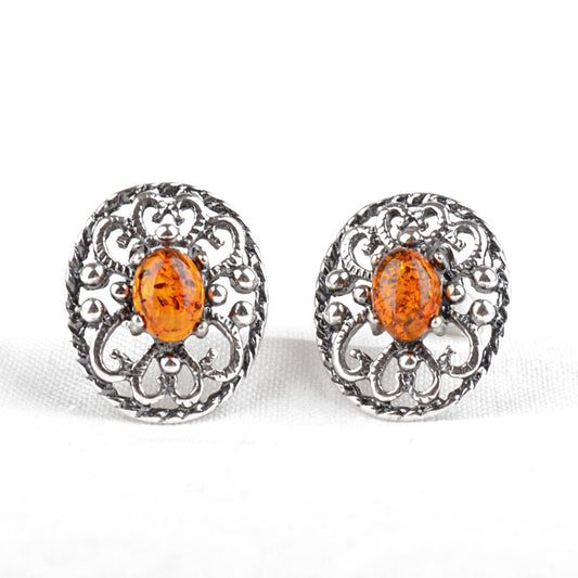 Dainty Amber & Silver Clip On Earrings