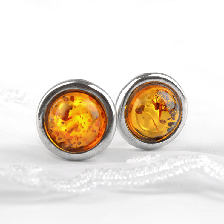 Rounded Honey Amber Clip On Earrings