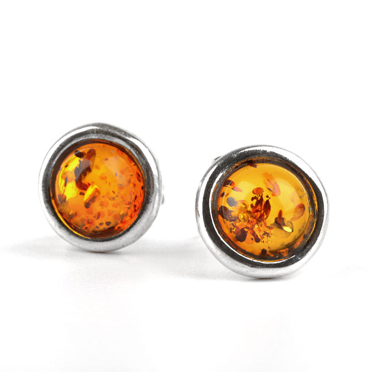 Rounded Honey Amber Clip On Earrings