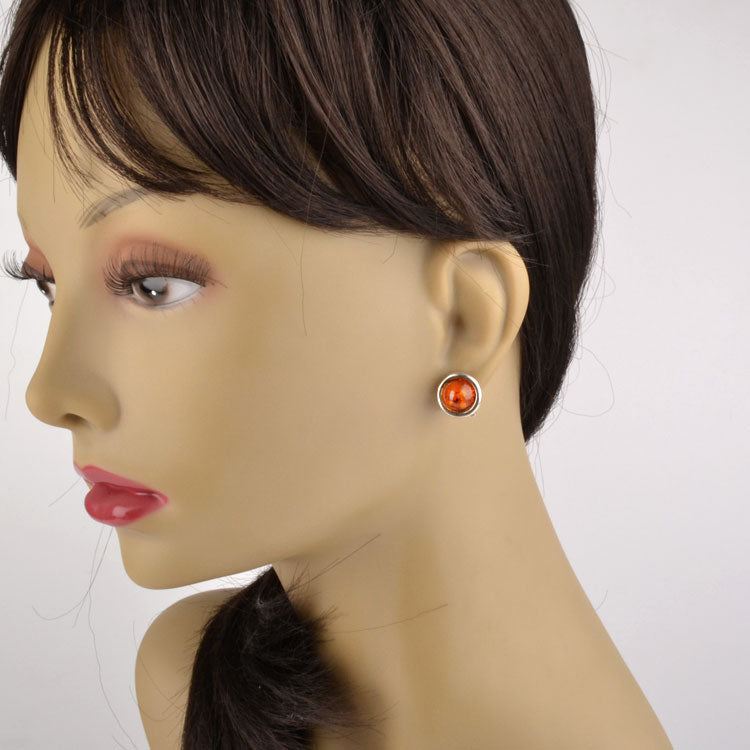 Rounded Honey Amber Clip On Earrings