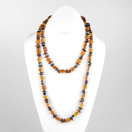 48" Amber Turquoise Nuggets & Chips Necklace