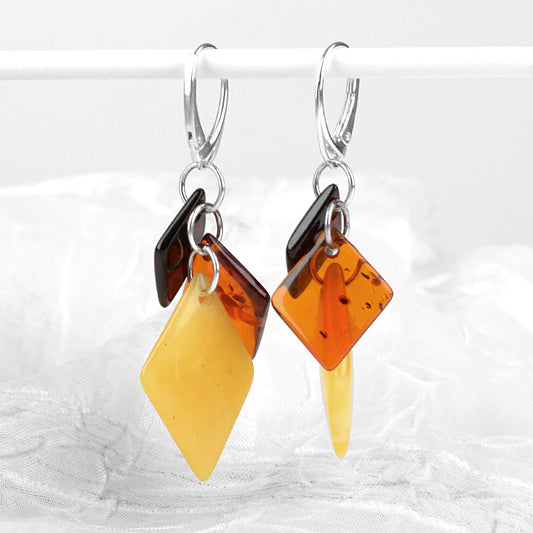 Dangling Triangles Amber Earrings