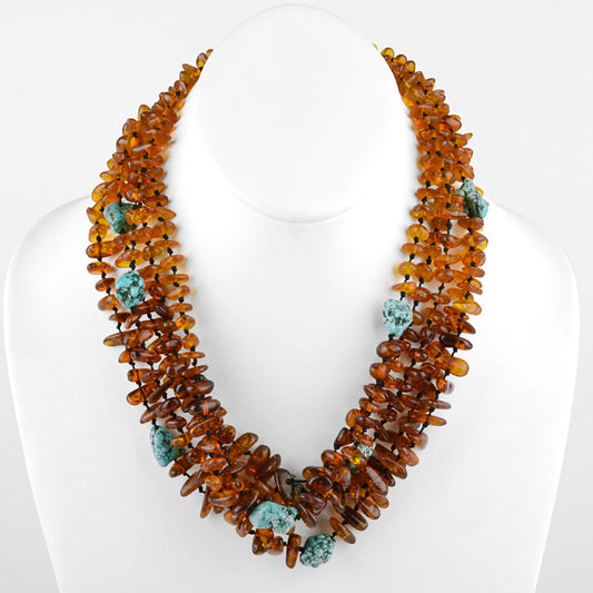 Five Layer Amber Turquoise Necklace
