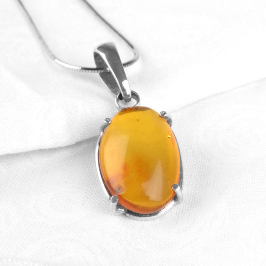 Amber Oval with Insect Pendant