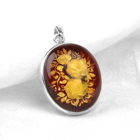 Blooming Flowers Amber Pendant