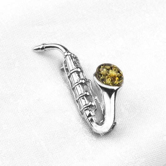 Green Amber Saxophone Pin