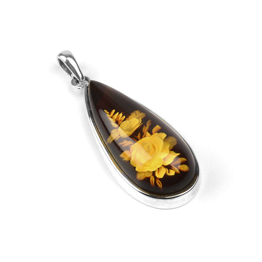 Rose Intaglio Amber Pendant