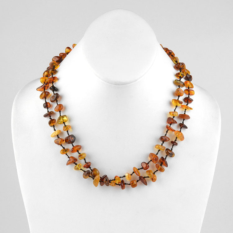 Natural Double Knotted Nuggets Amber Necklace