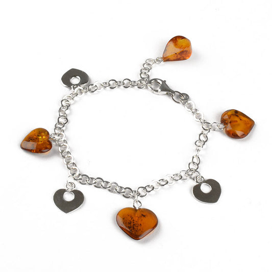 Amber & Silver Hearts Bracelet