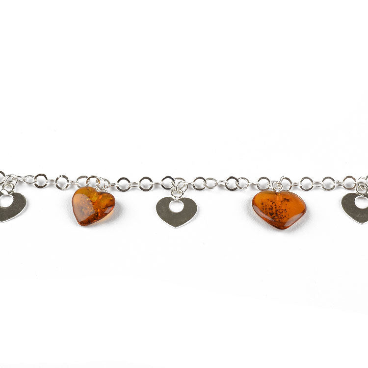 Amber & Silver Hearts Bracelet