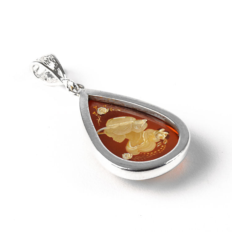 Carved Amber Portrait Pendant