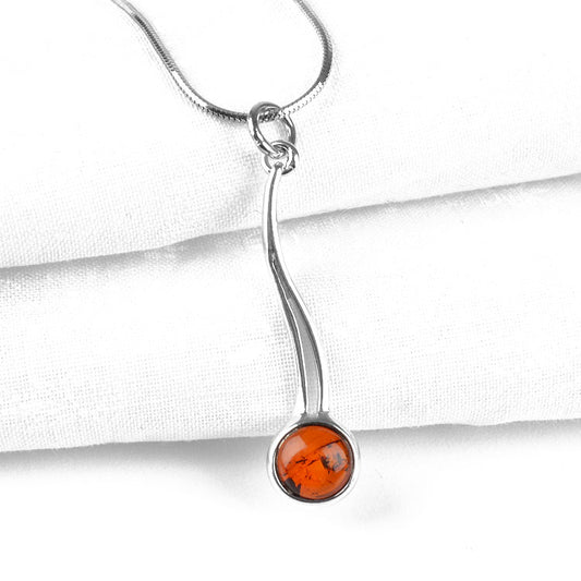 Sleek Amber & Silver Pendant