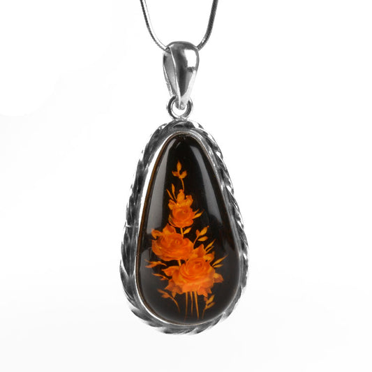 Blooming Roses Amber Intaglio Pendant
