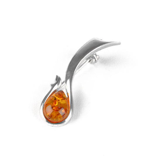 Small Amber teardrop in Silver Pin