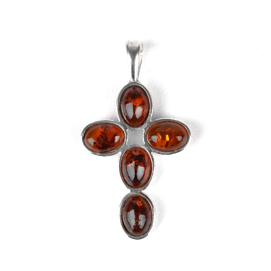 Five Amber Stones Cross Pendnat