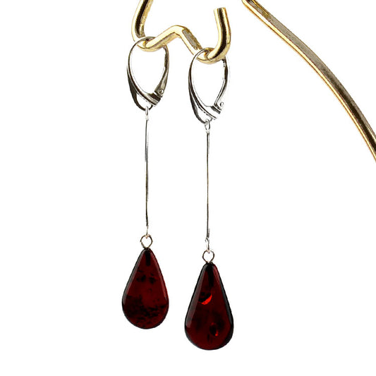 Sleek Cherry Amber Teardrop Earrings