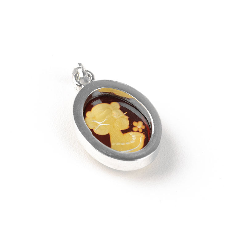 Small Carved Amber Lady Pendant