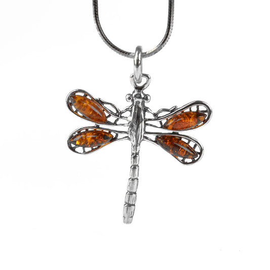 Dragonfly Pendant with Amber Wings