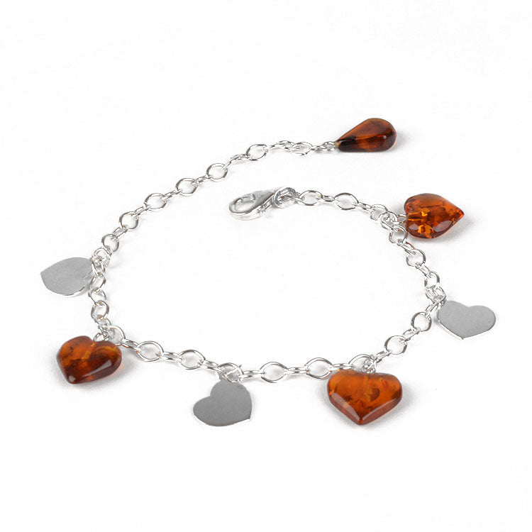 Amber Hearts & Silver Hearts Bracelet