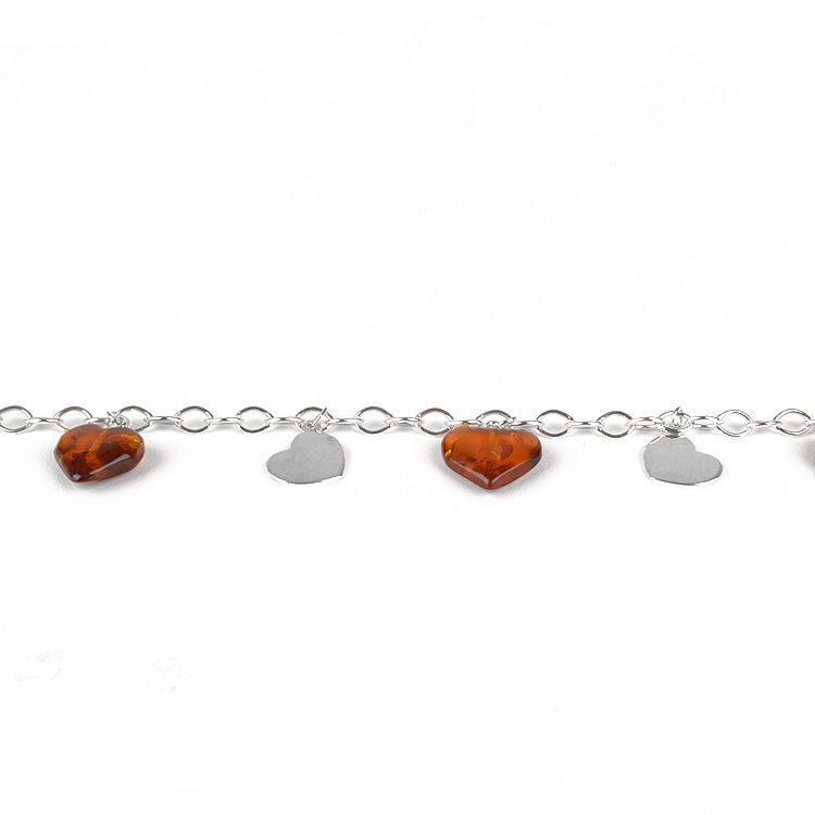 Amber Hearts & Silver Hearts Bracelet