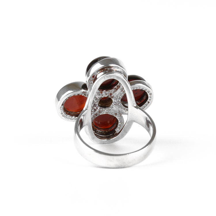 Large Cherry Amber Flower Ring