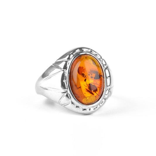 Classic Amber Oval in Silver Ring