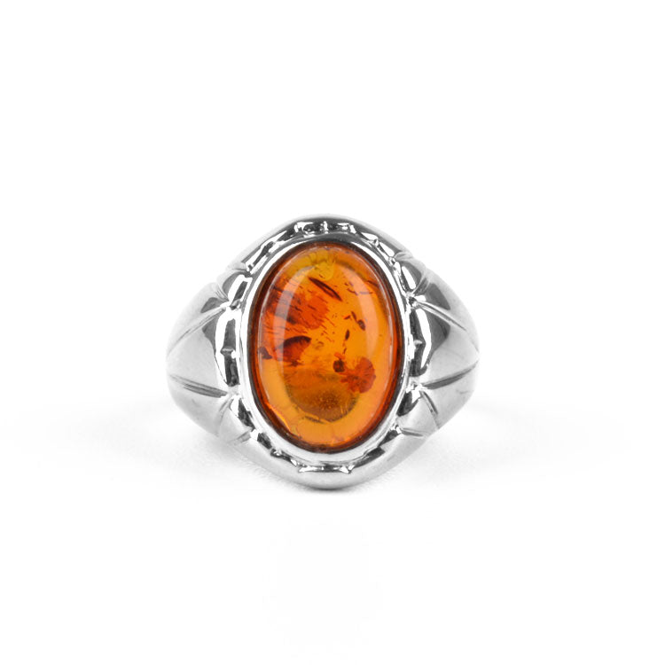 Classic Amber Oval in Silver Ring