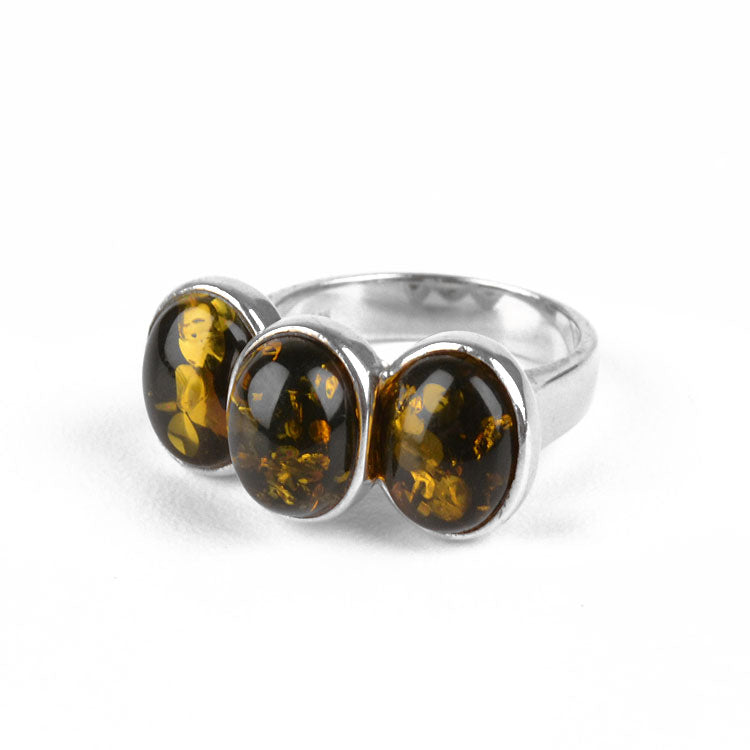 Three Green Amber Stones Ring