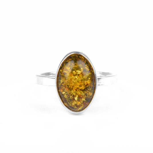 Simple Oval Green Amber Ring