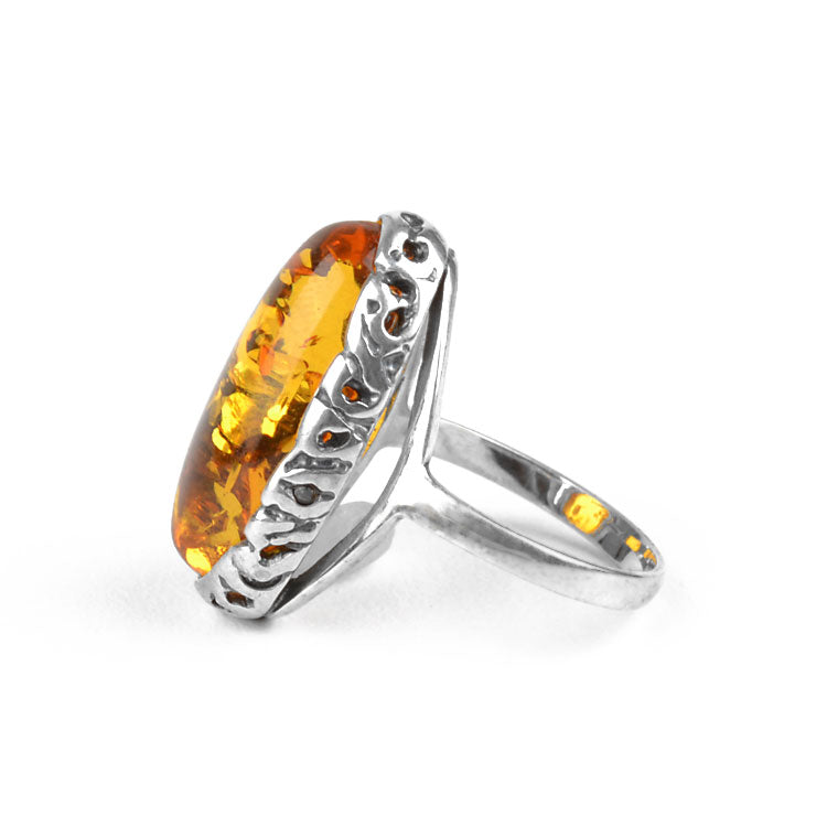 Bright Honey Amber in Silver Ring