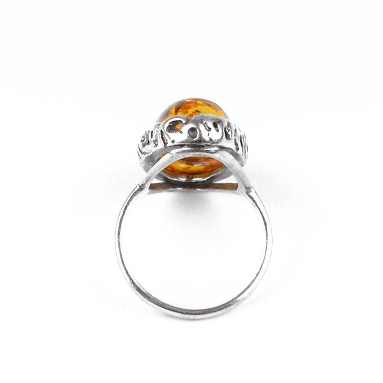 Bright Honey Amber in Silver Ring