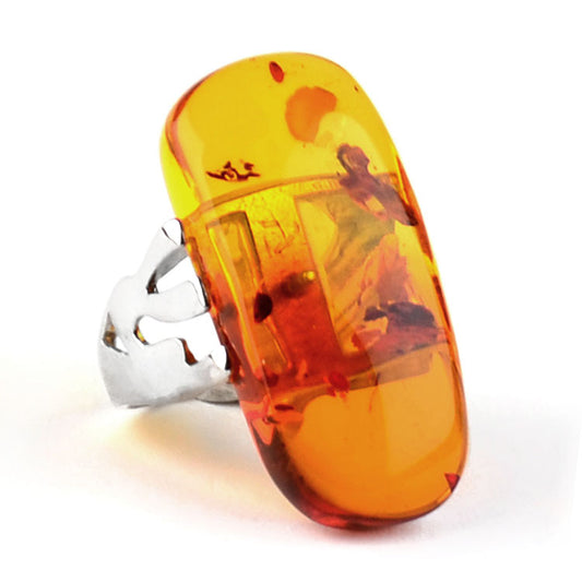 Unique Honey Amber - Silver Ring