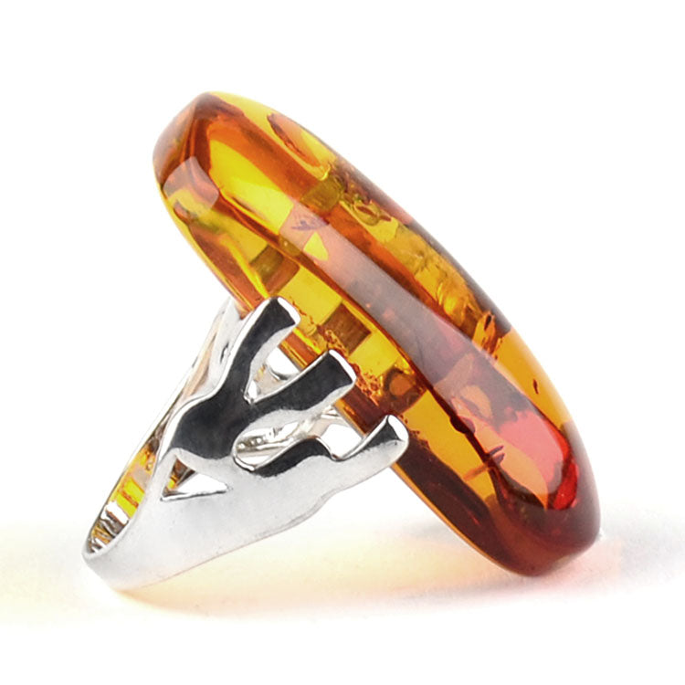 Unique Honey Amber - Silver Ring