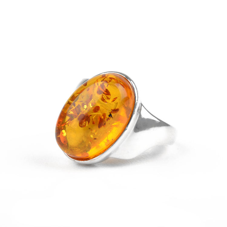 Unique Tilted Oval Amber Ring