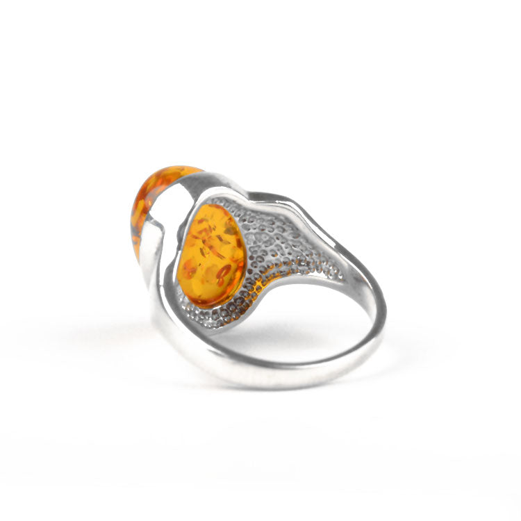 Unique Tilted Oval Amber Ring