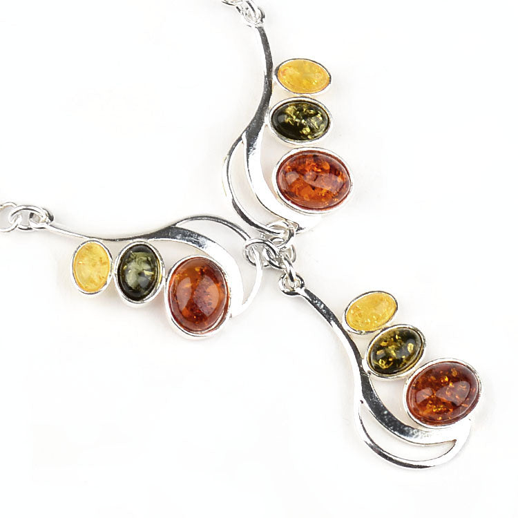Three Stone Baltic Amber Necklace