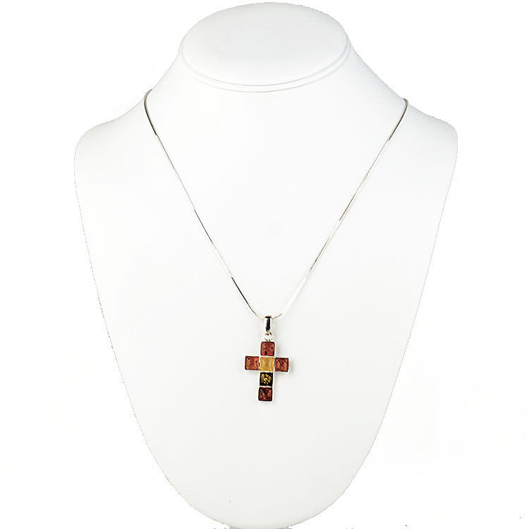 Multicolor Amber Stones Silver Cross