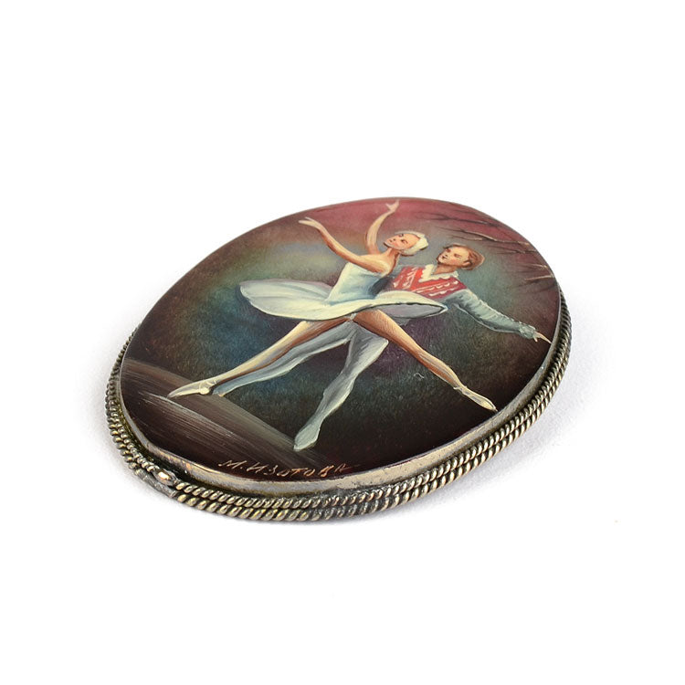 Ballet Dancers Hand Painted Brooch
