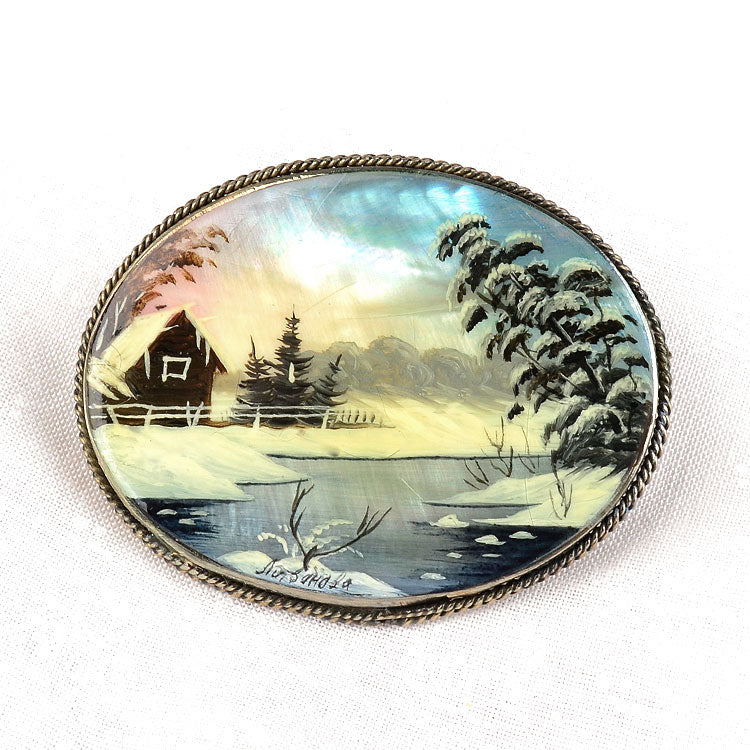 Russian Winter Village Brooch