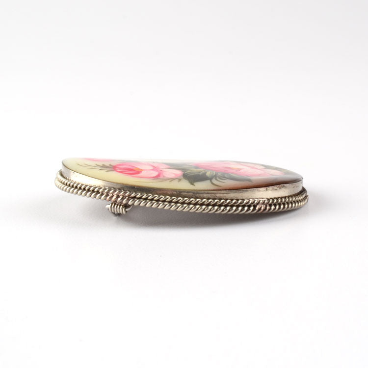 Pink Roses Mother of Pearl Brooch Pin