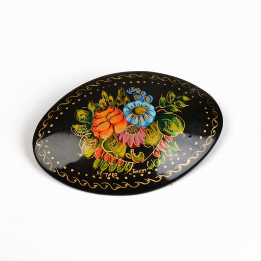 Handpainted Flowers Brooch Pin