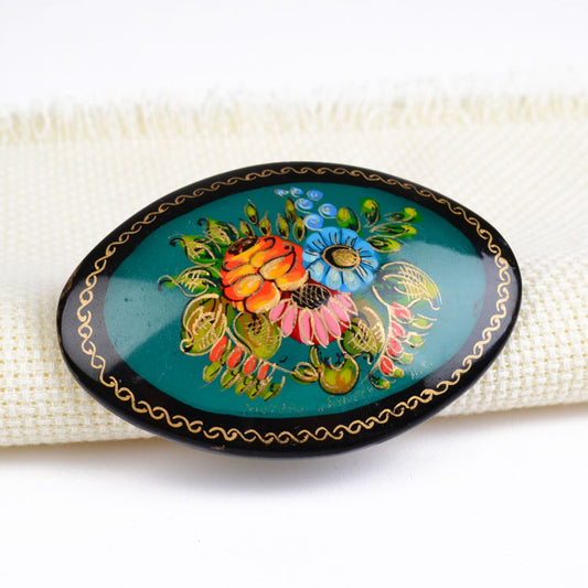 Painted Flowers Brooch Pin