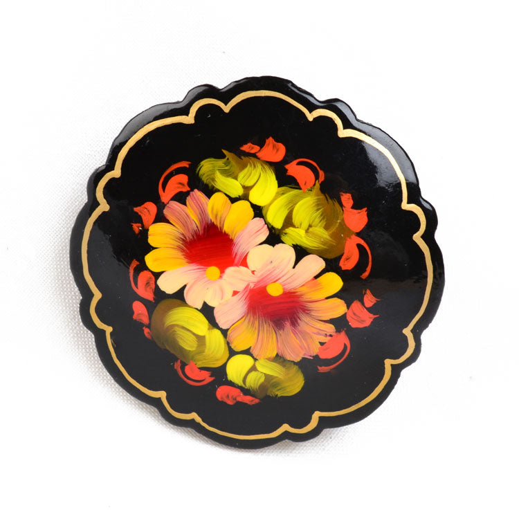 Floral Russian Wooden Brooch