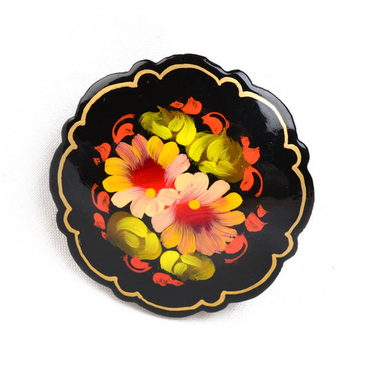 Floral Russian Wooden Brooch
