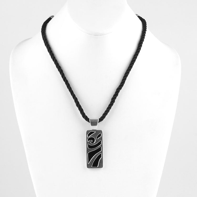 Black Onyx with Silver Scrolls Necklace